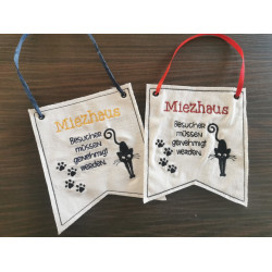 Stickdatei ITH - Wimpel Ösen "Miezhaus Katze Silhouette 2"